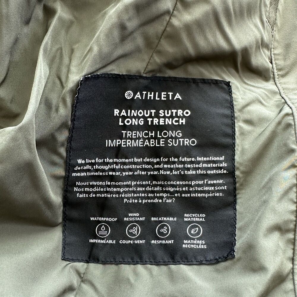 Athleta Rainout Sutro Long Trench Jacket Sz XXS Bali Green Waterproof Hooded - Picture 8 of 11